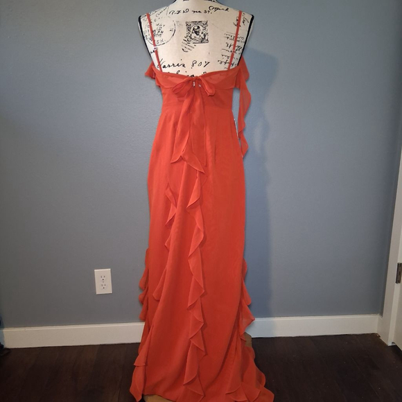 New Barbie x Azazie Paprika Ruffle Maxi Sheath Bow Chiffon Dress - Picture 5 of 12